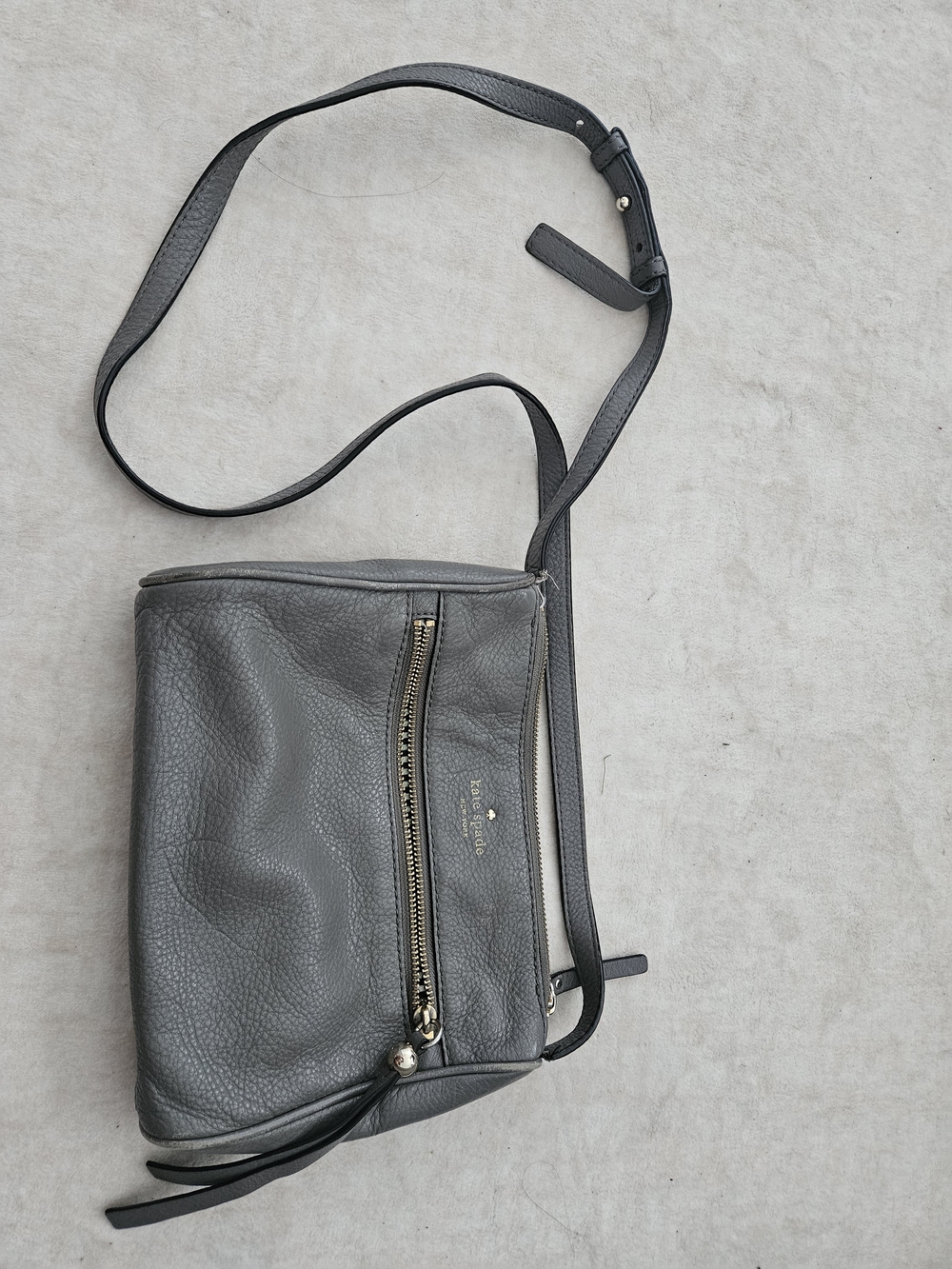 kate spade Gray Pebbled Leather Crossbody with Front Zip